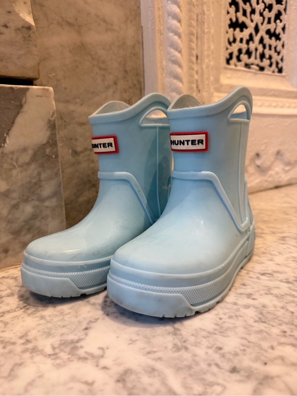 Hunter Toddler Light Blue Rain Boots 10 with Easy Pull Handles